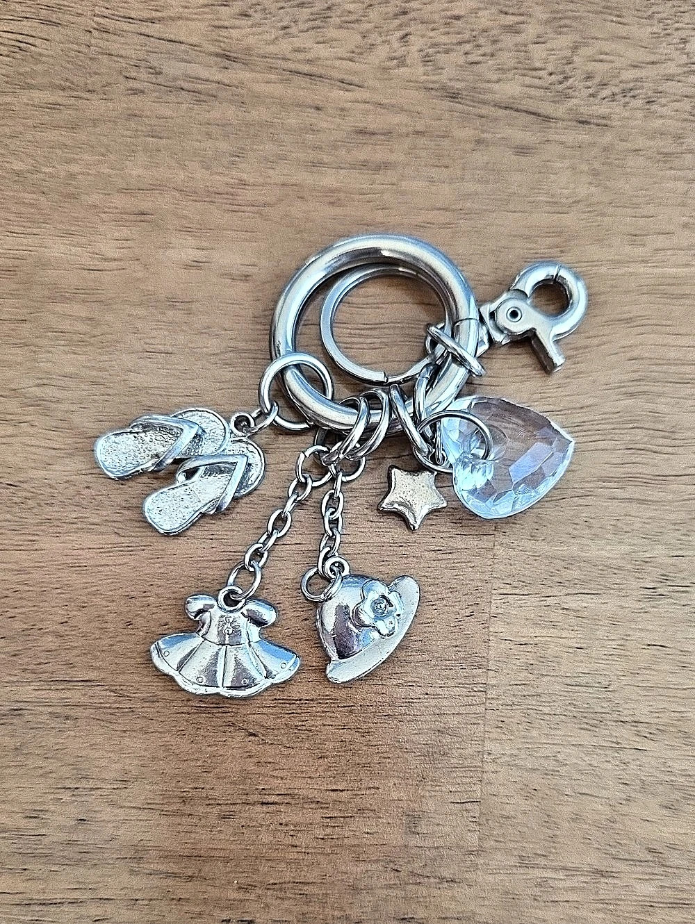 Charm Keychain in Silver & Pink Like New